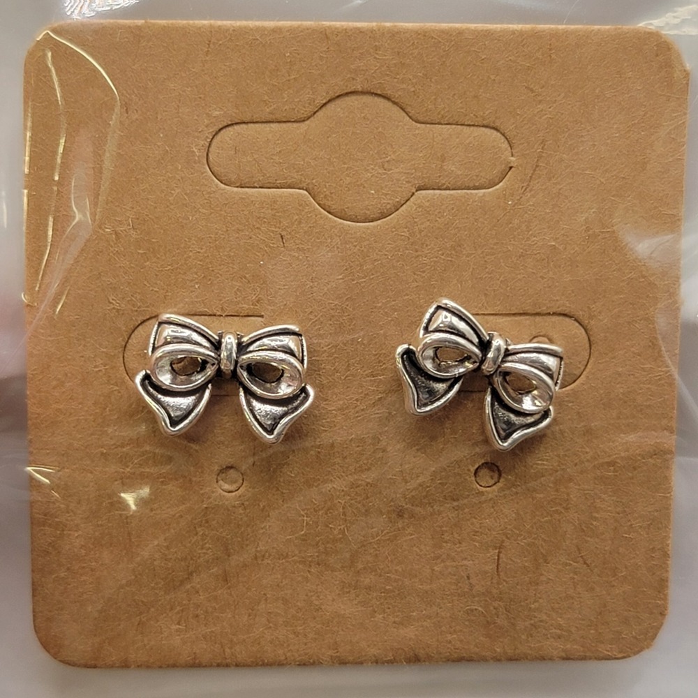 Dainty Silver Tone Bow Stud Earrings